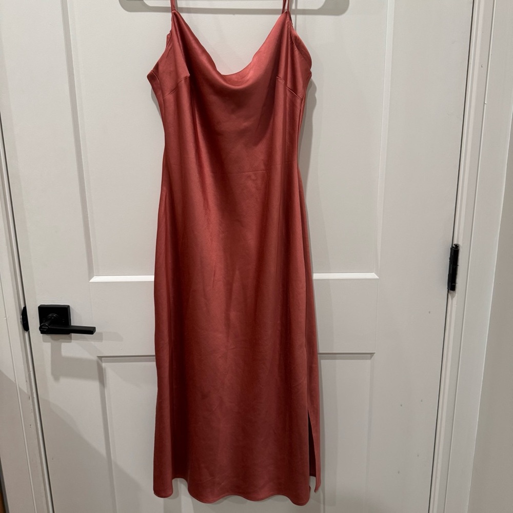 Salmon Pink Satin Slip Dress